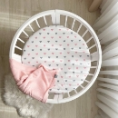 Husa saltea rotunda patut bebe copii cu elastic, Inimioare roz-gri (2)